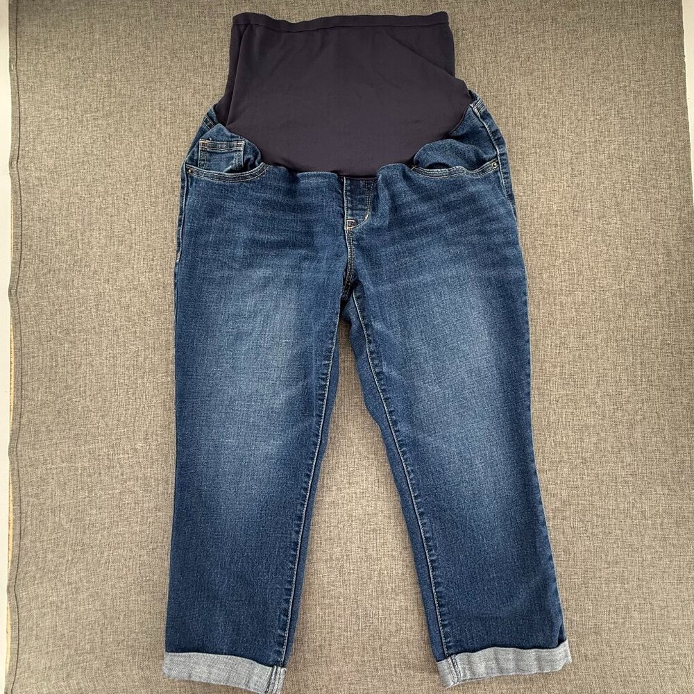 Old Navy Maternity Jeans Blue 12 Regular Cotton Blend Stretch Cuffed Hem Pockets